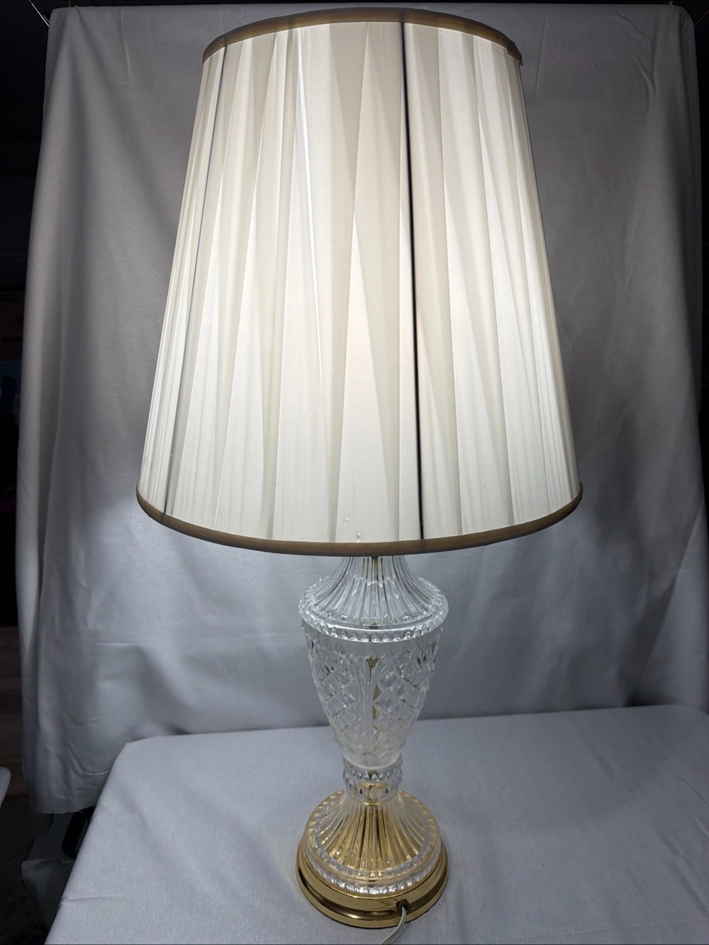 Crystal Table Lamp with Cream Pleated Shade